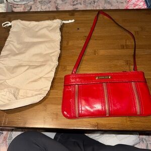Michael Kors Red Leather Shoulder Bag with gold hardware